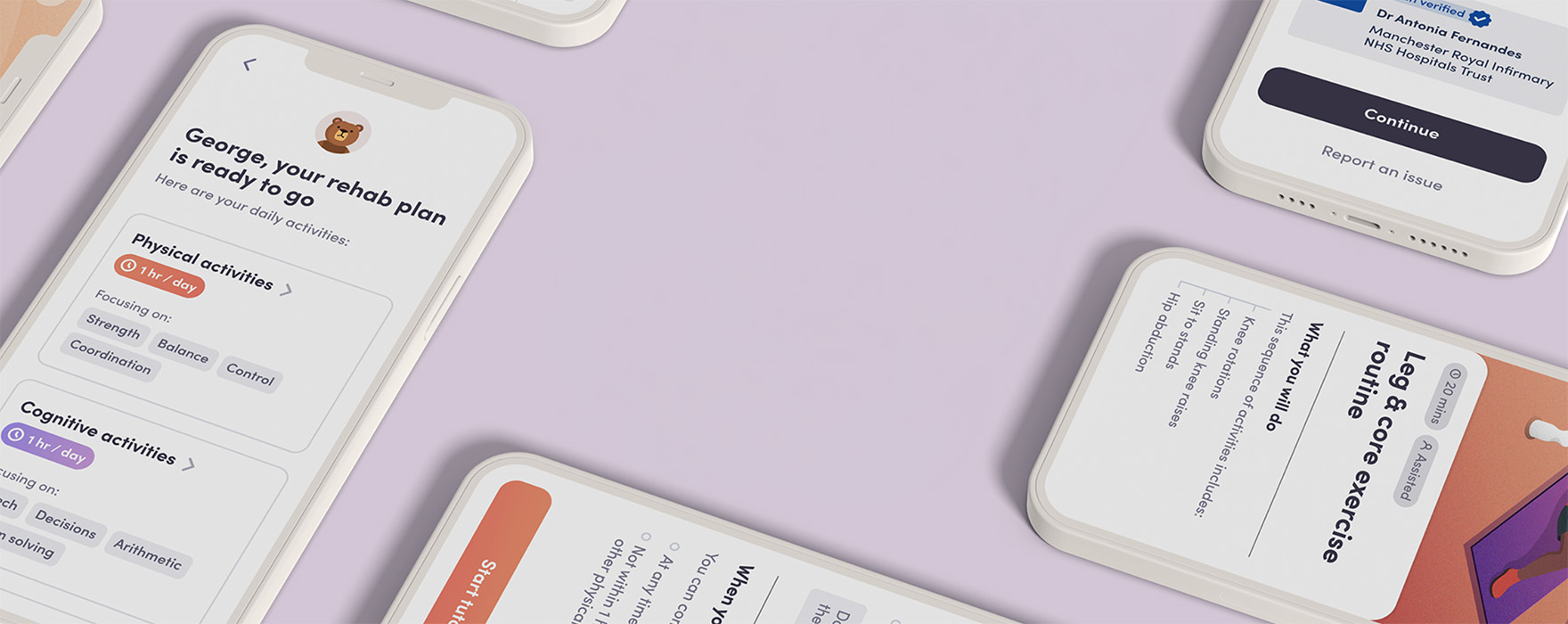 Digital health rehabilitation app screens